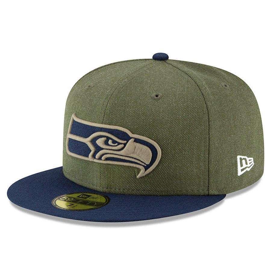 Seattle Seahawks New Era NFL 2018 Salute To Service 59FIFTY Fitted Hat - Olive