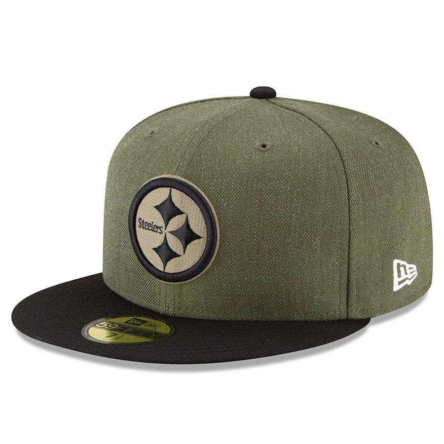 Pittsburgh Steelers New Era NFL 2018 Salute To Service 59FIFTY Fitted Hat - Olive