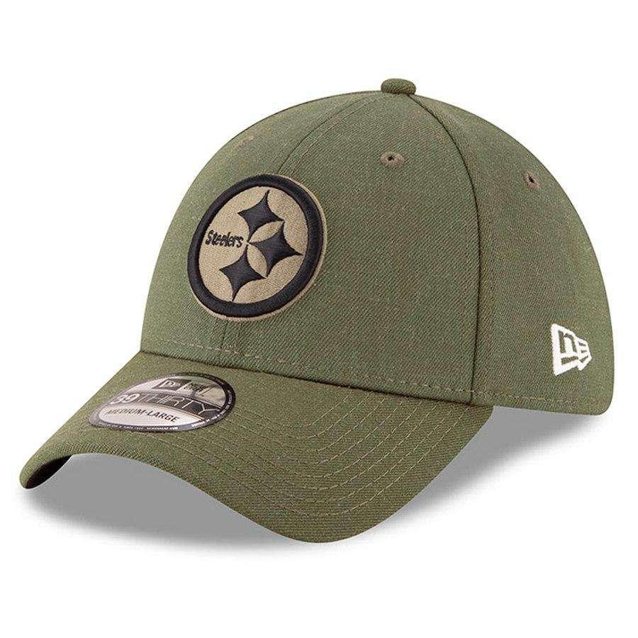 Pittsburgh Steelers New Era NFL 2018 Salute To Service 39THIRTY Stretch-Fit Curved Hat - Olive