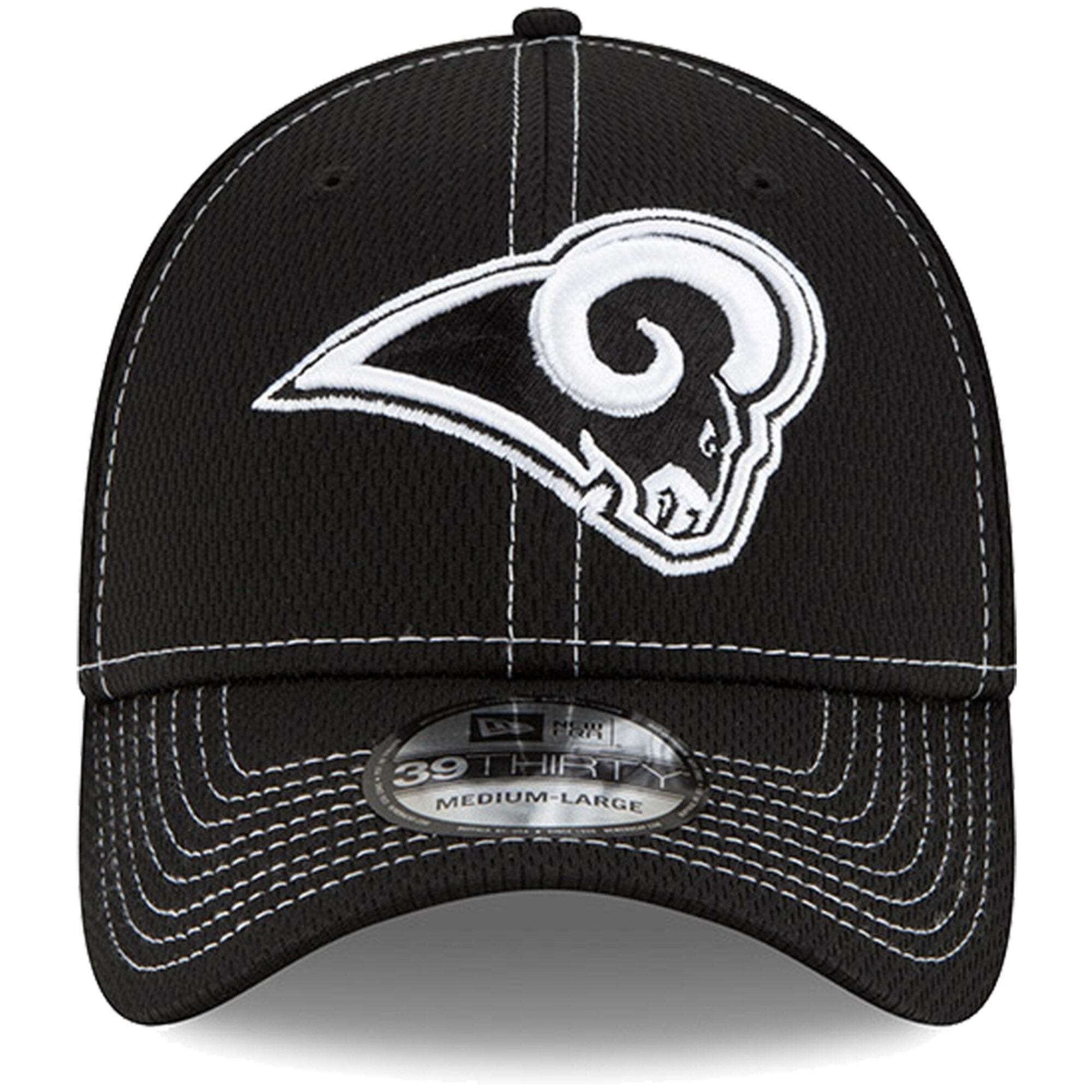 Los Angeles Rams New Era NFL 2019 Sideline Black & White 39THIRTY Stretch-Fit Curve Hat
