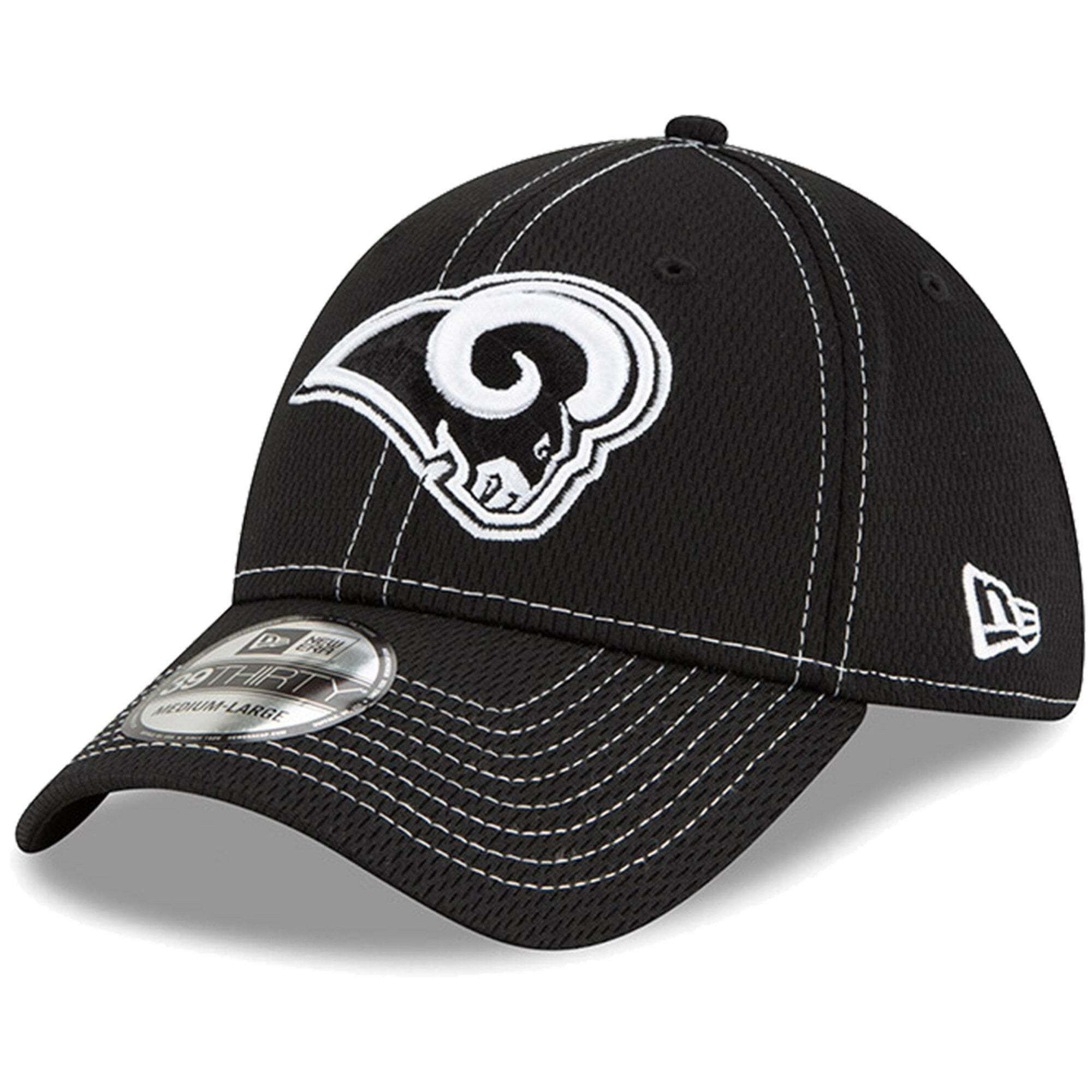 Los Angeles Rams New Era NFL 2019 Sideline Black & White 39THIRTY Stretch-Fit Curve Hat