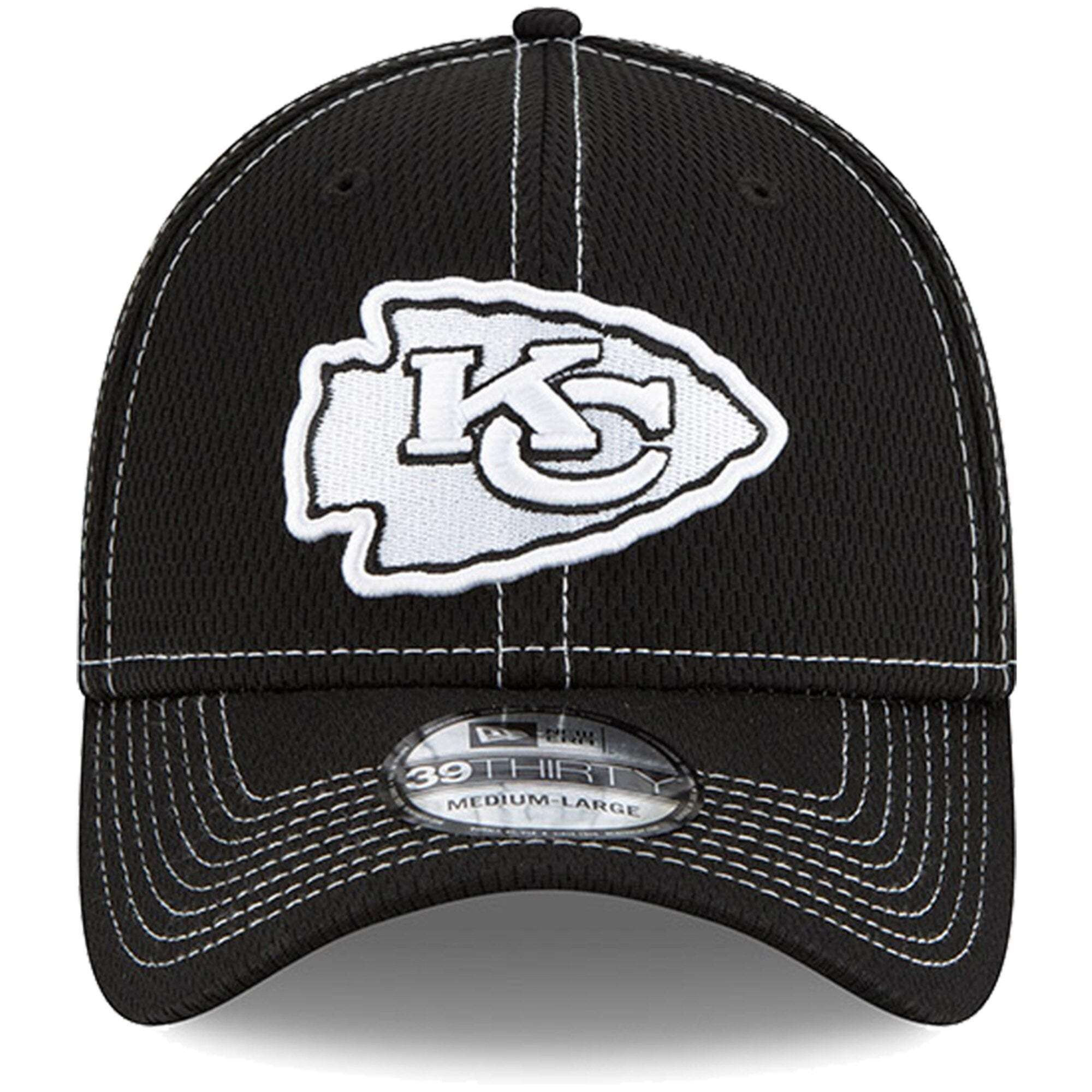 Kansas City Chiefs New Era NFL 2019 Sideline Black & White 39THIRTY Stretch-Fit Curve Hat