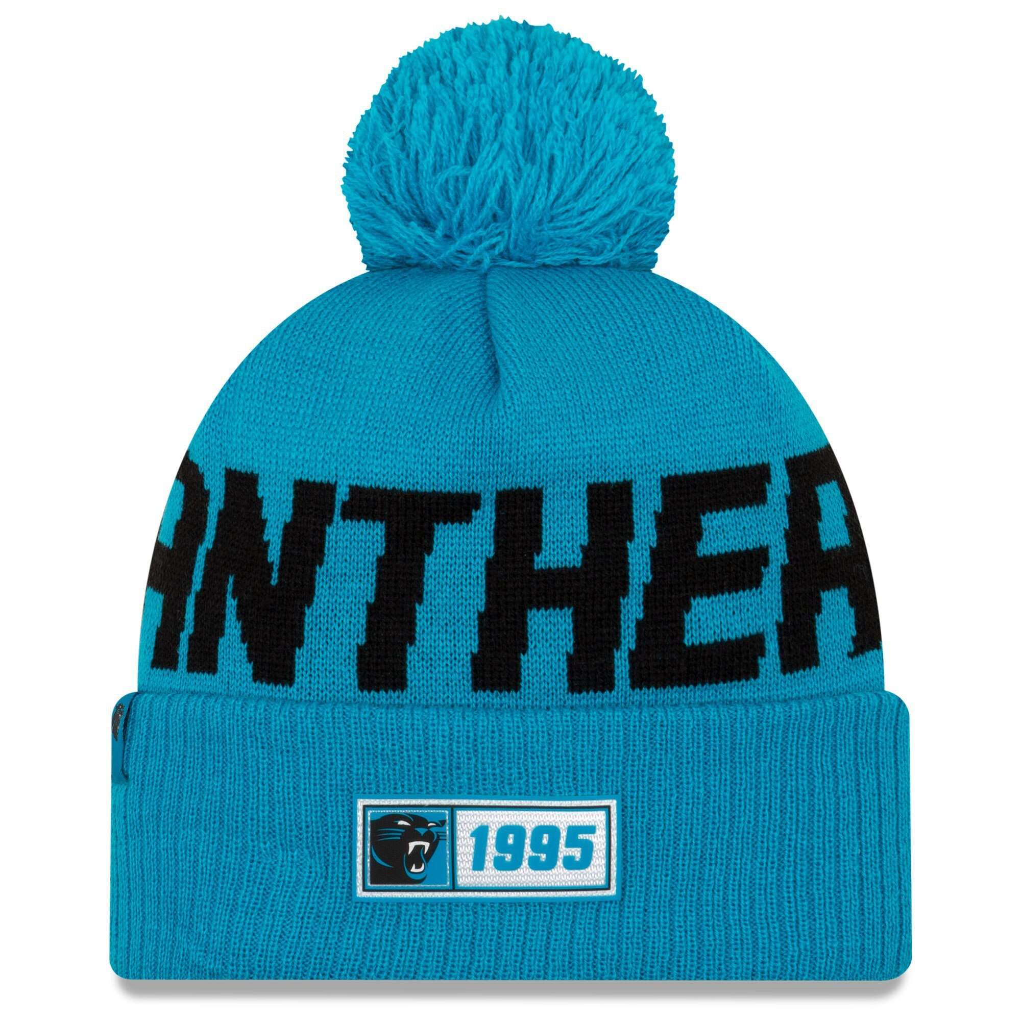 Carolina Panthers New Era NFL 2019 Sideline Road Knit Beanie - Blue