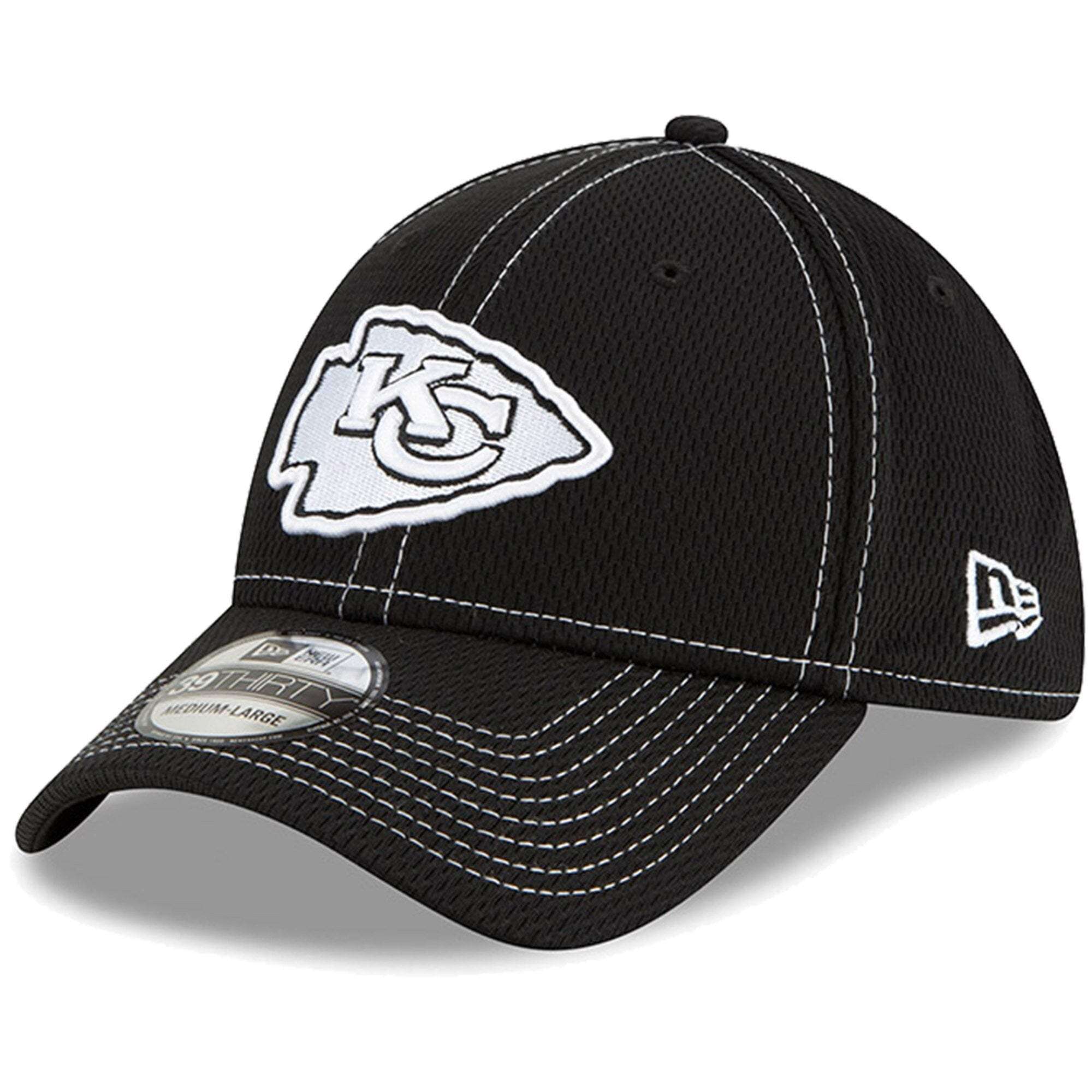Kansas City Chiefs New Era NFL 2019 Sideline Black & White 39THIRTY Stretch-Fit Curve Hat