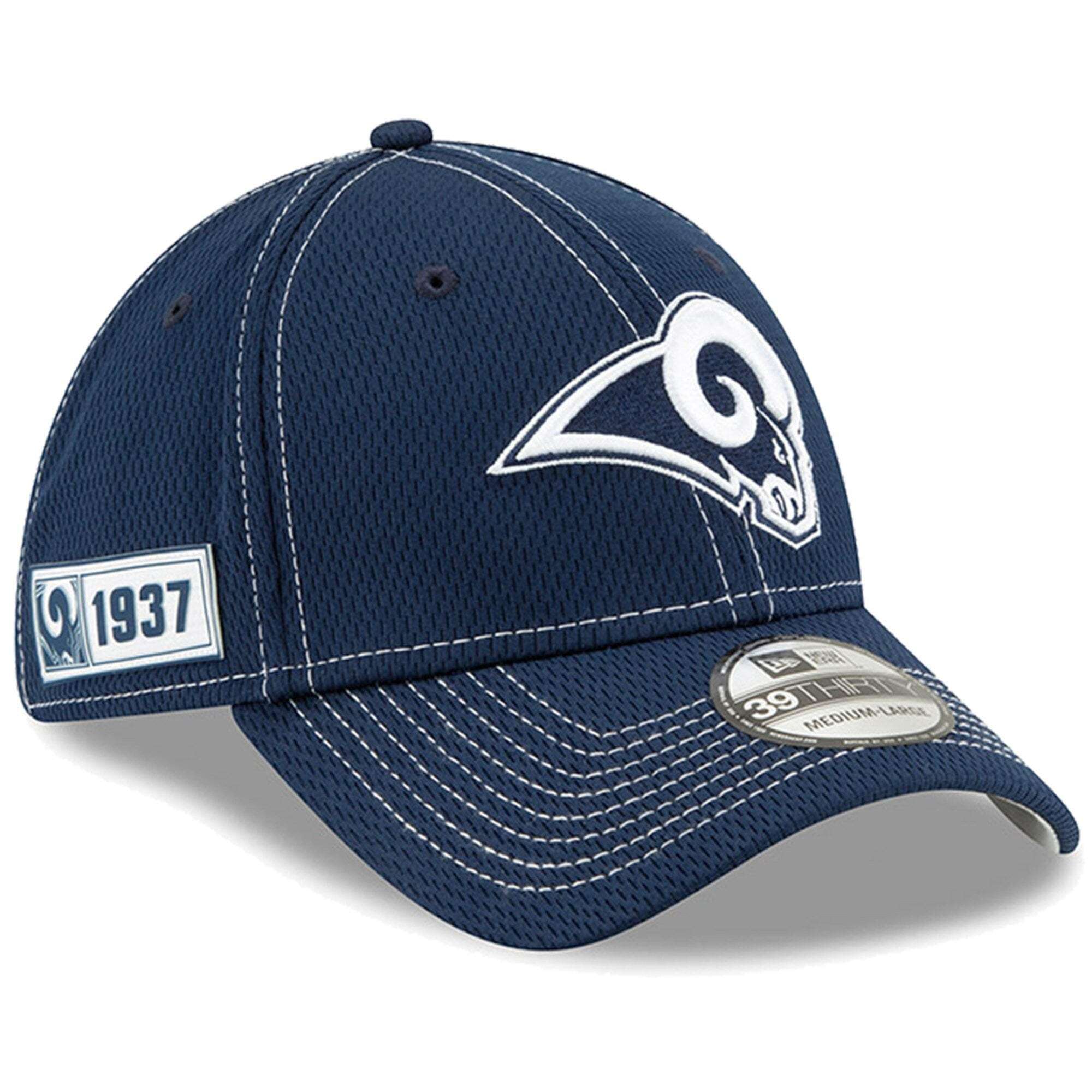 Los Angeles Rams New Era NFL 2019 Sideline Road 39THIRTY Stretch-Fit Curve Hat - Navy