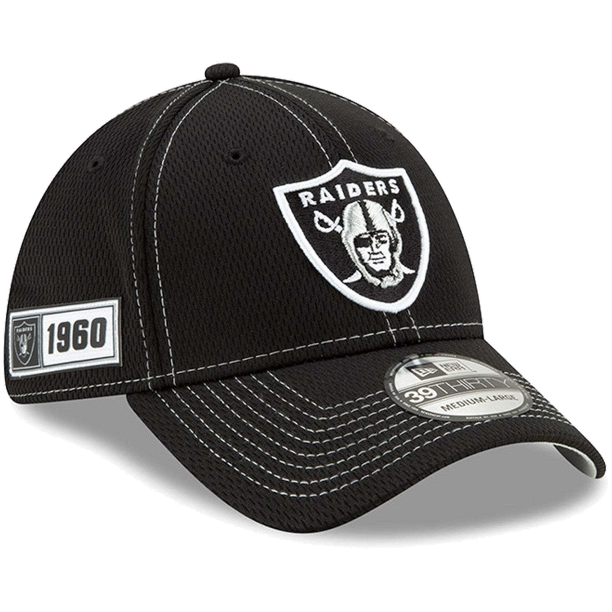 Oakland Raiders New Era NFL 2019 Sideline Road 39THIRTY Stretch-Fit Curve Hat - Black