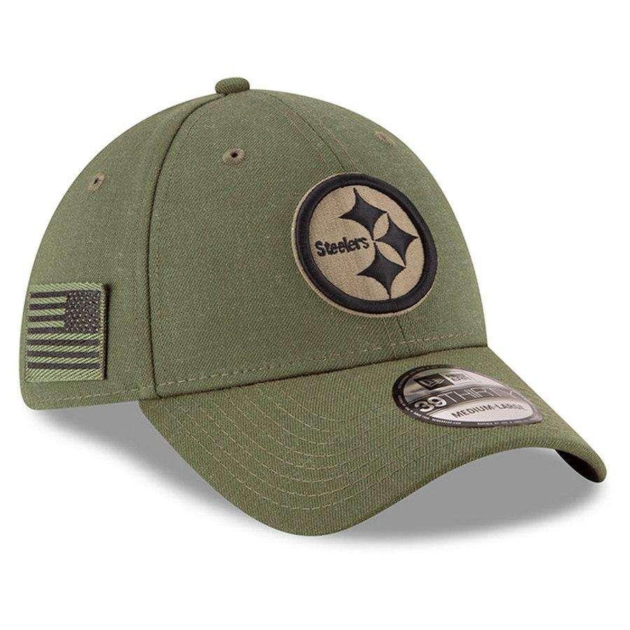 Pittsburgh Steelers New Era NFL 2018 Salute To Service 39THIRTY Stretch-Fit Curved Hat - Olive