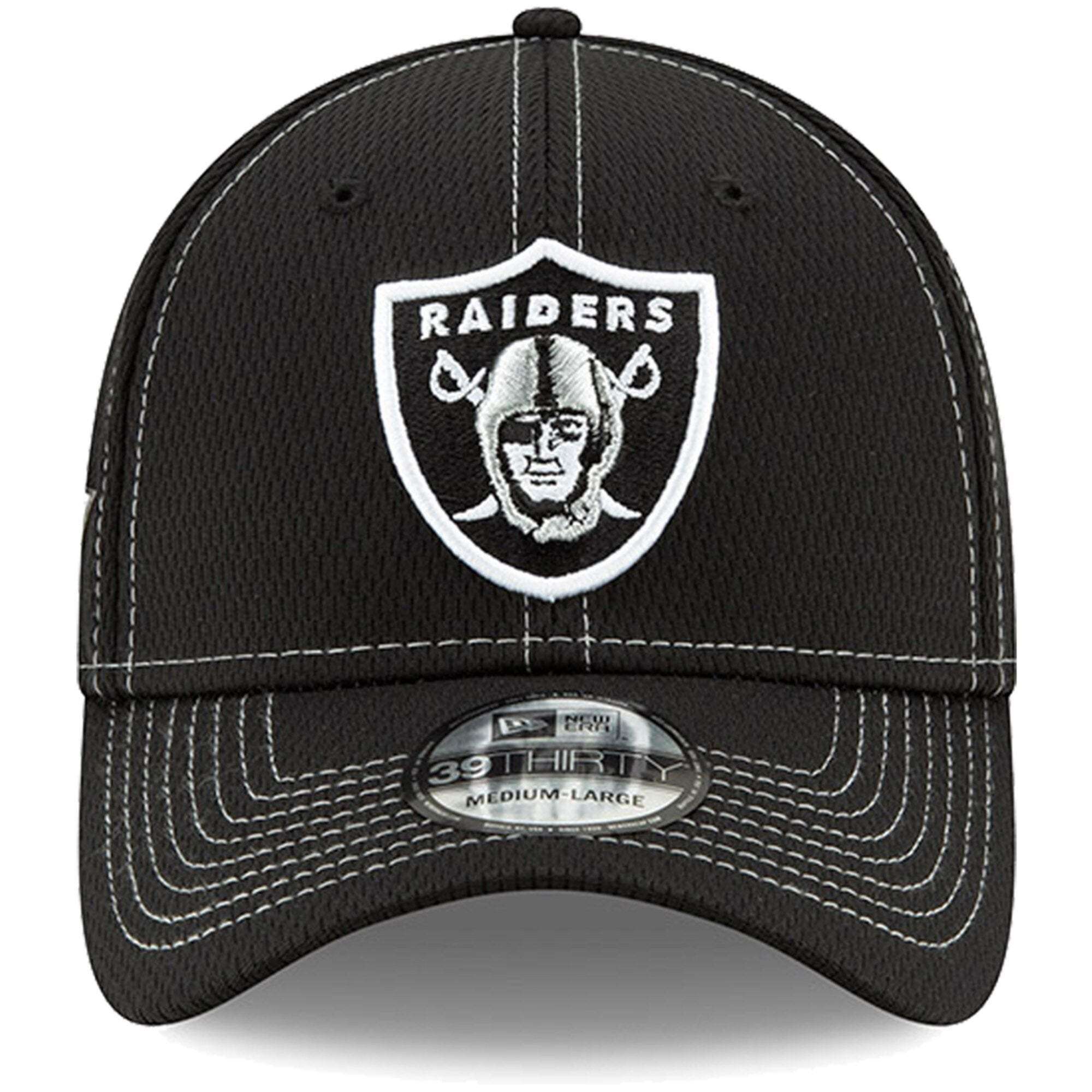 Oakland Raiders New Era NFL 2019 Sideline Road 39THIRTY Stretch-Fit Curve Hat - Black