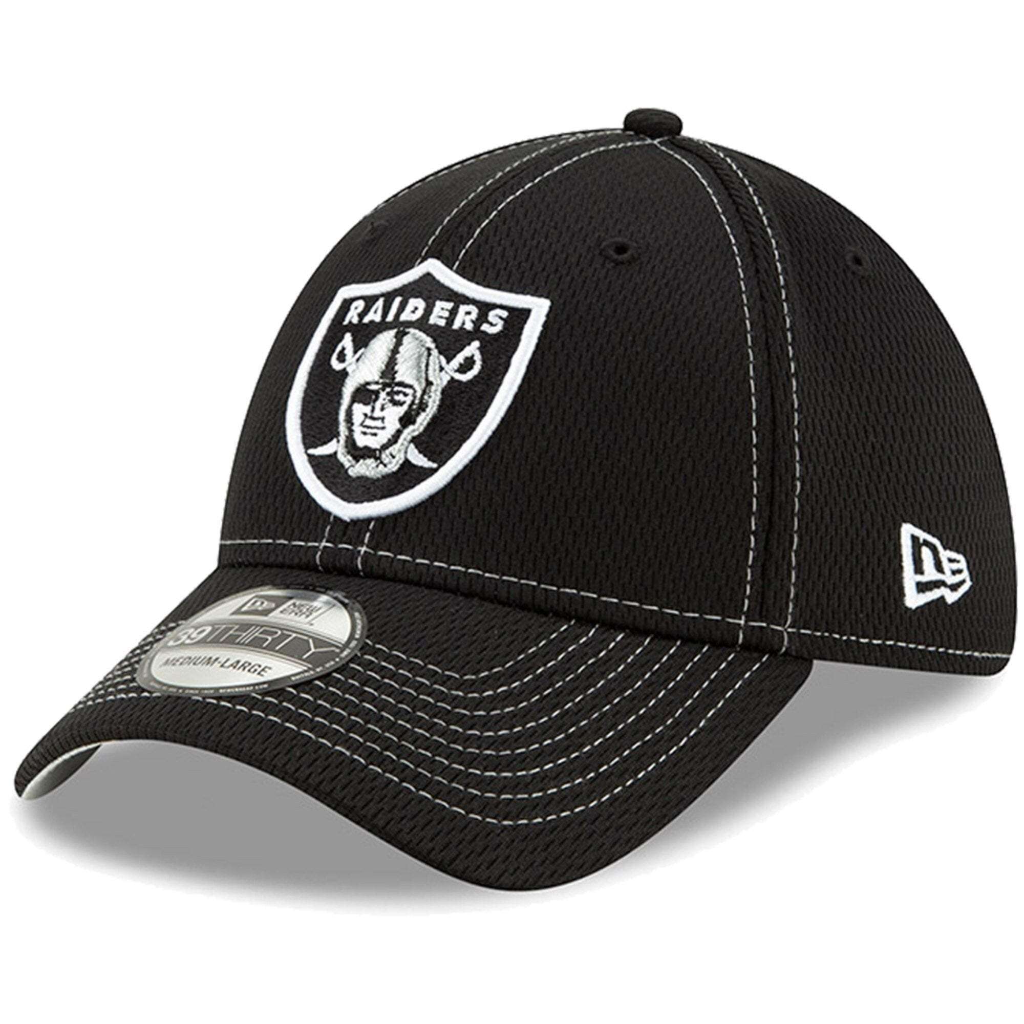 Oakland Raiders New Era NFL 2019 Sideline Road 39THIRTY Stretch-Fit Curve Hat - Black