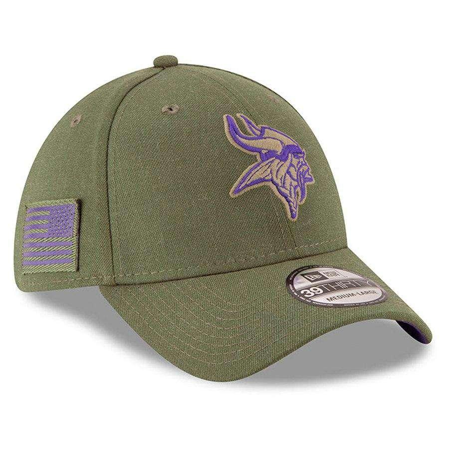 Minnesota Vikings New Era NFL 2018 Salute To Service 39THIRTY Stretch-Fit Curved Hat - Olive