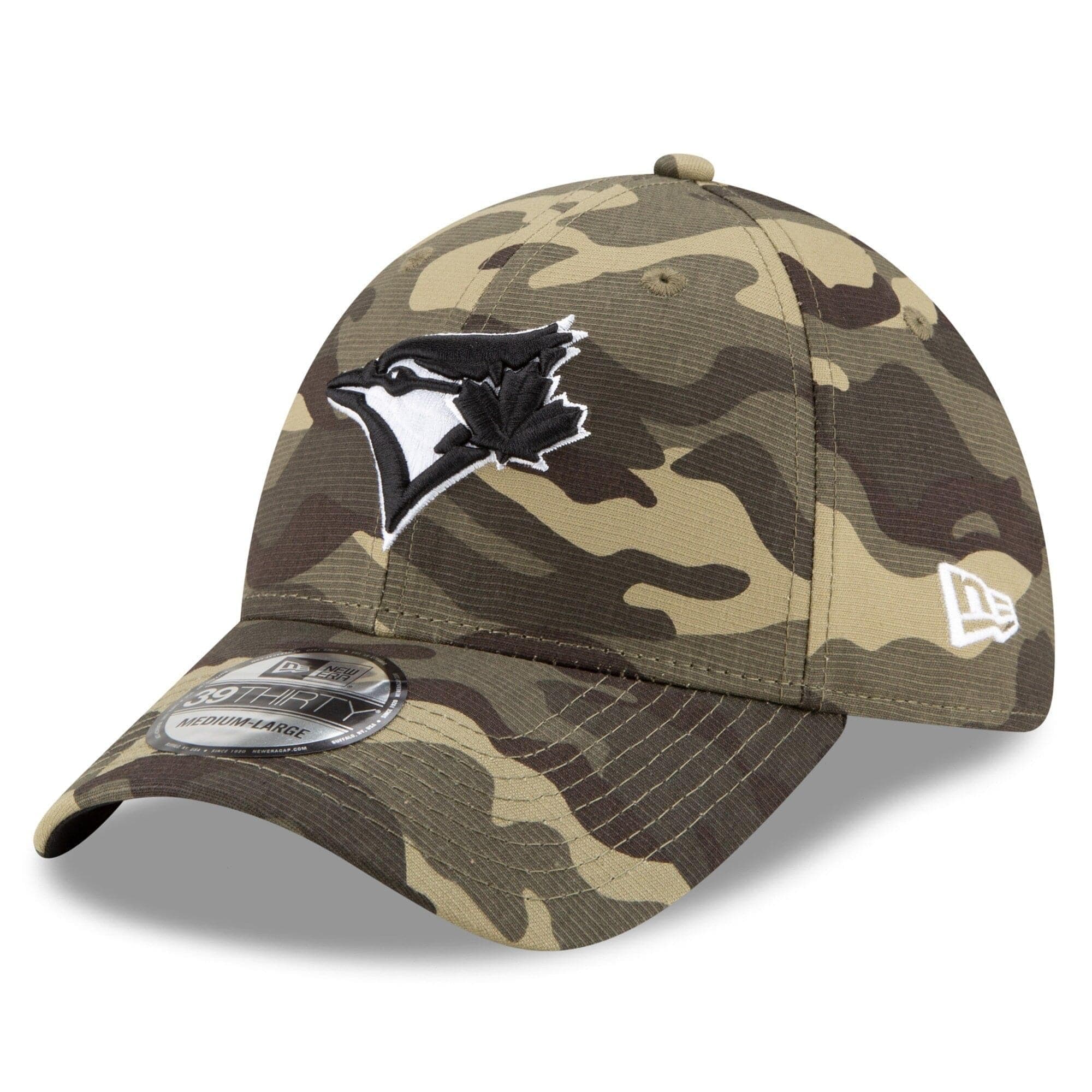 New Era Caps Toronto Blue Jays New Era MLB 2021 Armed Forces 39THIRTY Flex Fit Curve Hat - Camo