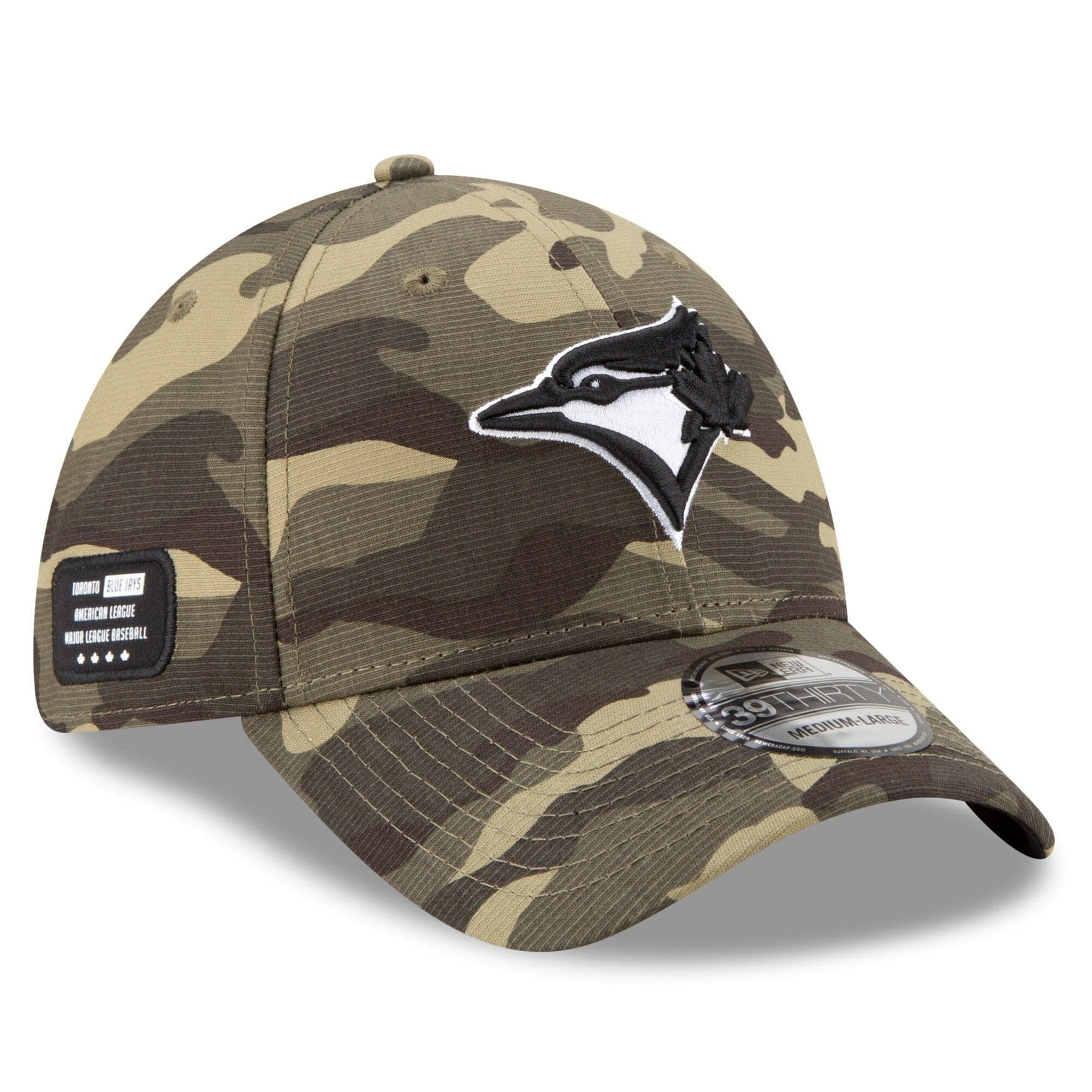 New Era Caps Toronto Blue Jays New Era MLB 2021 Armed Forces 39THIRTY Flex Fit Curve Hat - Camo