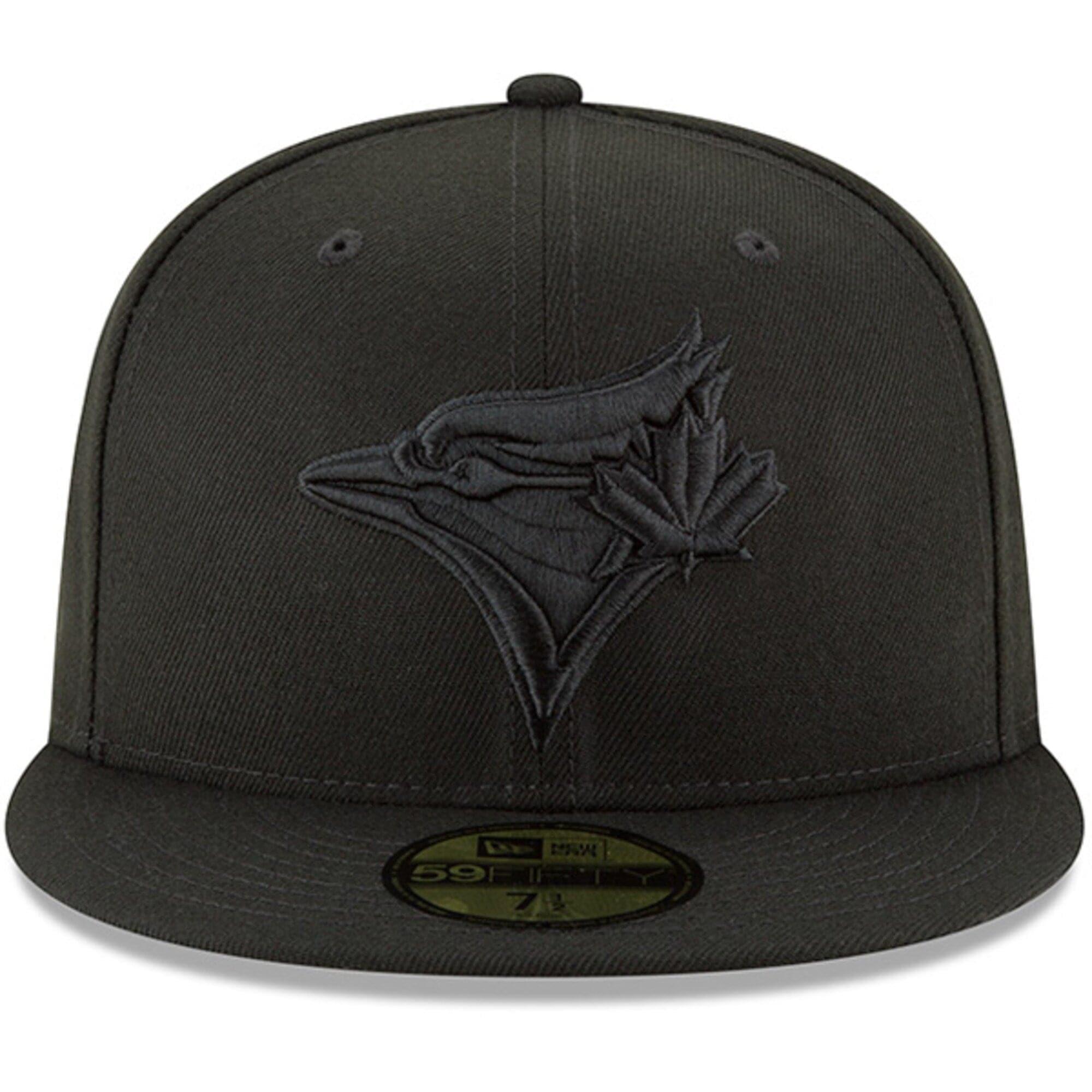 New Era Caps Toronto Blue Jays New Era MLB Black On Black 59FIFTY Fitted Hat - Black
