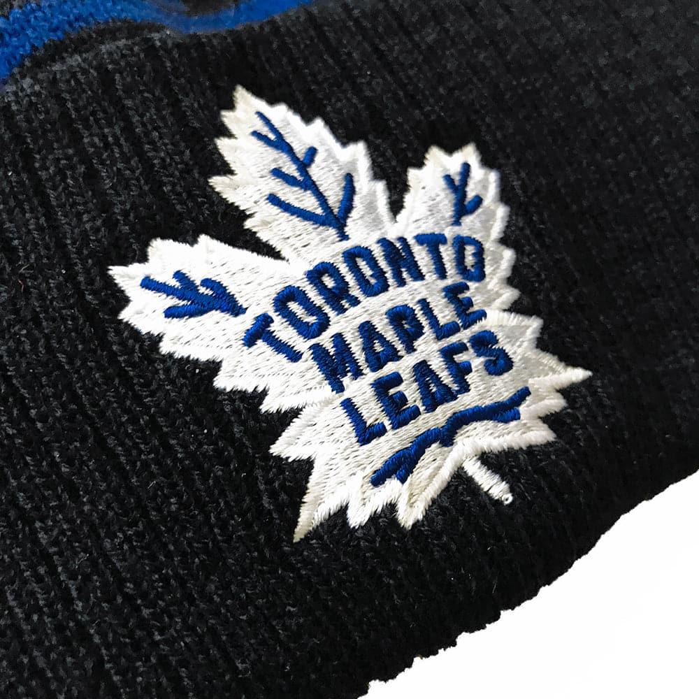 NHL Branded Beanies Toronto Maple Leafs NHL Team Stripe Pom Knit Beanie - Black