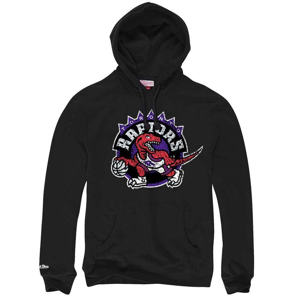 Mitchell And Ness Jumpers Toronto Raptors Mitchell & Ness NBA Distressed Logo Hoodie Jumper - Black
