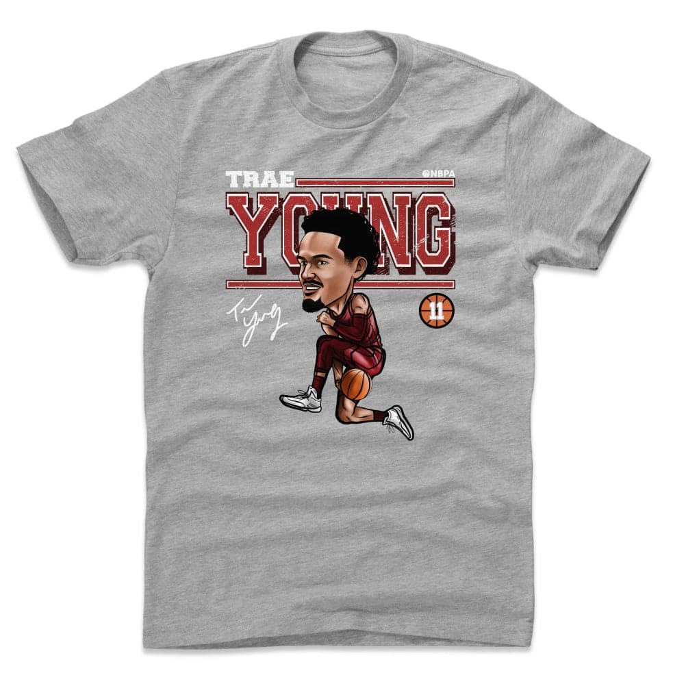 500 Level T-Shirts Trae Young Atlanta Hawks 500 Level NBA Cartoon T-Shirt - Grey Marle