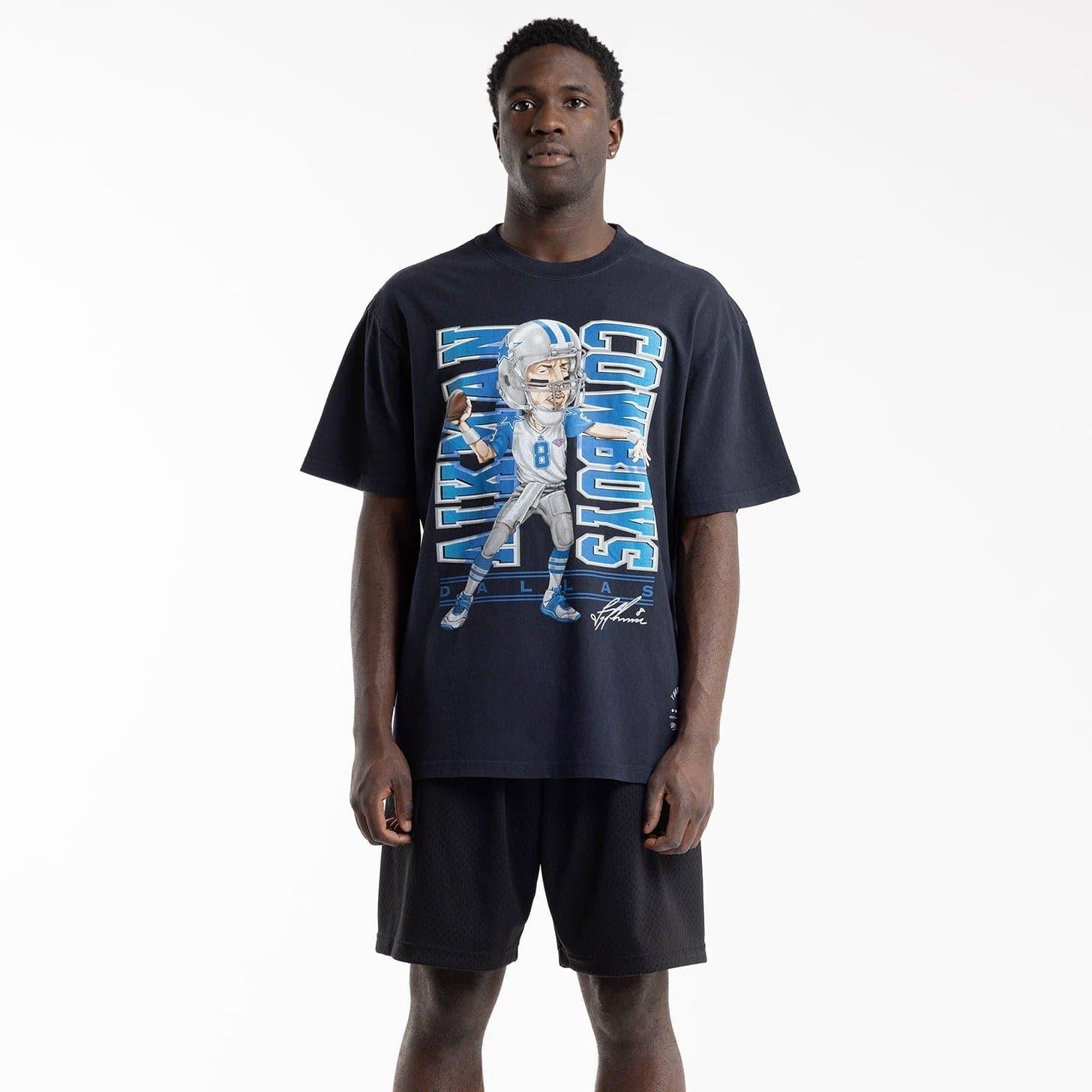 Mitchell And Ness T-Shirts Troy Aikman Dallas Cowboys Mitchell & Ness NFL Caricature Vintage T-Shirt - Black