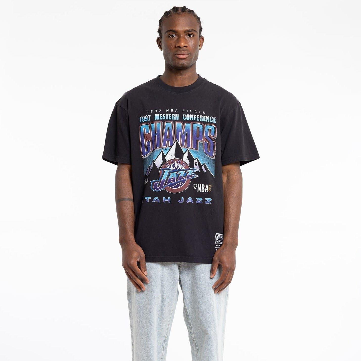 Mitchell And Ness T-Shirts Utah Jazz Mitchell & Ness NBA 97 Conf Champs Vintage T-Shirt - Faded Black
