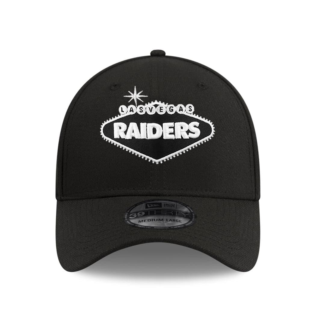 Las Vegas Raiders New Era NFL Vegas Sign 39THIRTY Flex Fit Curve Hat - Black