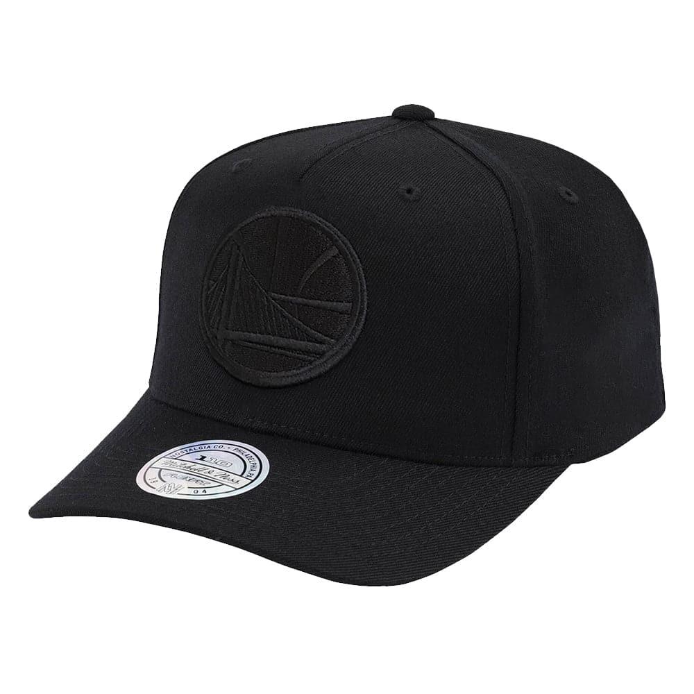 Golden State Warriors Mitchell & Ness NBA All Black 110 Curve Snapback Hat
