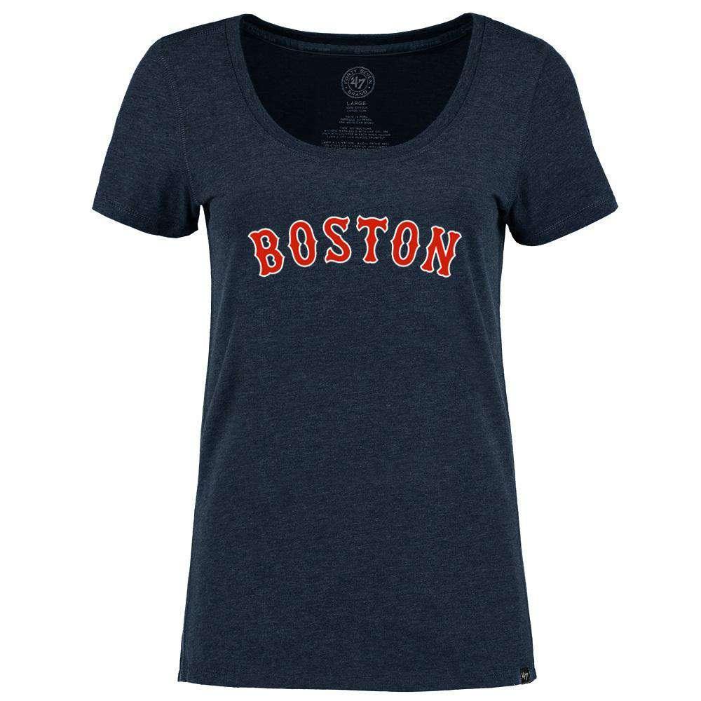 47 Brand T-Shirts Womens Boston Red Sox '47 MLB Wordmark Club Scoop T-Shirt - Navy Marle