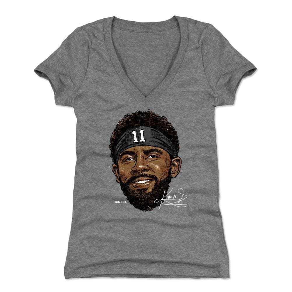 500 Level T-Shirts Womens Kyrie Irving Brooklyn Nets 500 Level NBA Smile T-Shirt - Gray
