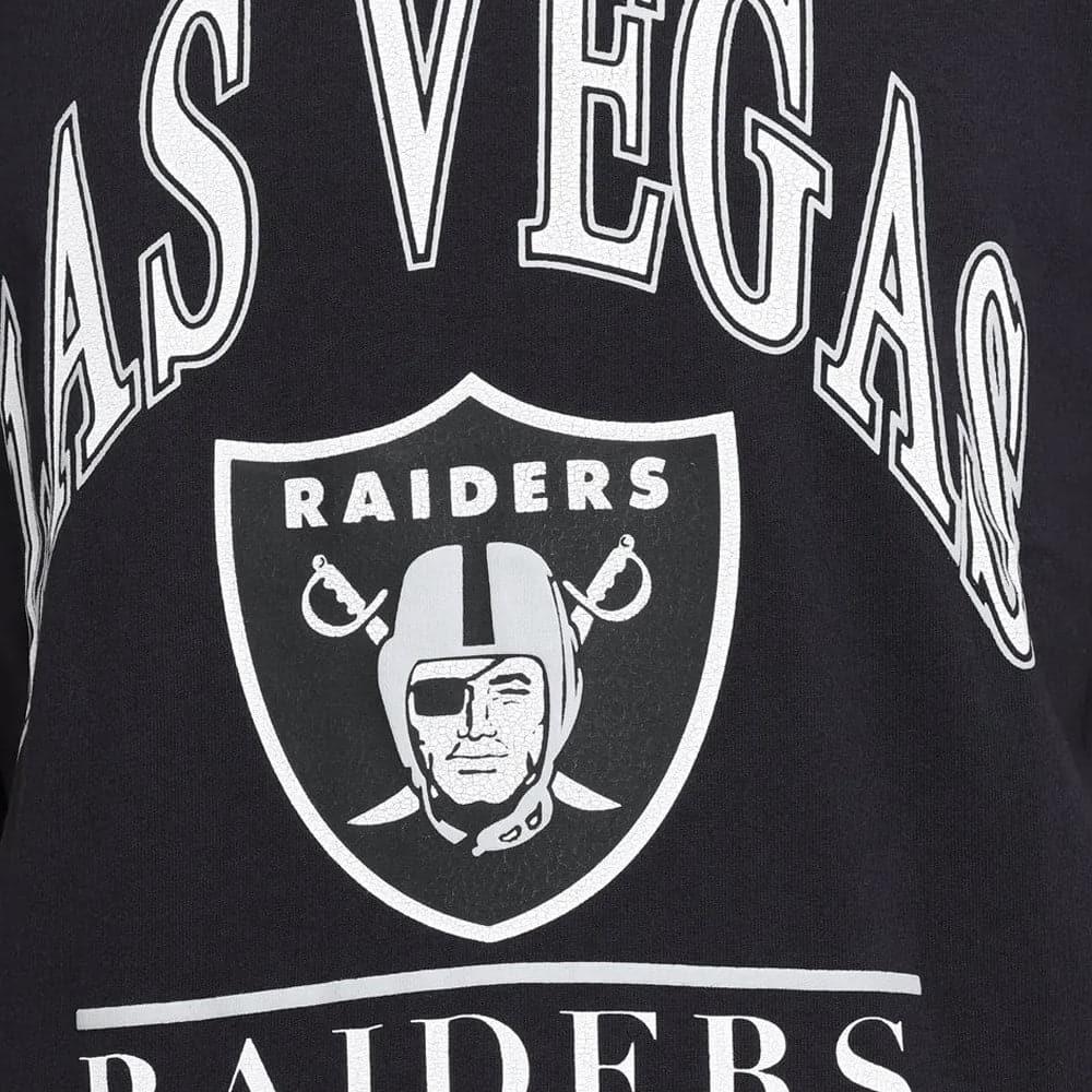 Majestic Athletic T-Shirts Womens Las Vegas Raiders Majestic NFL Arch Boxy T-Shirt - Faded Black