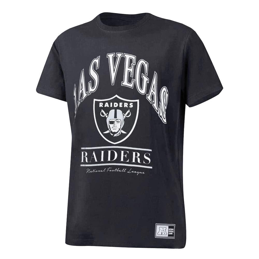 Majestic Athletic T-Shirts Womens Las Vegas Raiders Majestic NFL Arch Boxy T-Shirt - Faded Black