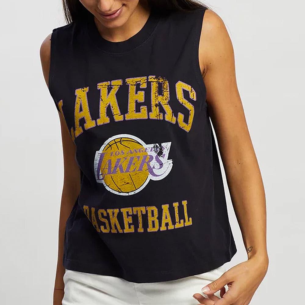 Mitchell And Ness T-Shirts Womens Los Angeles Lakers Mitchell & Ness NBA Locker Room Vintage Tank T-Shirt - Faded Black