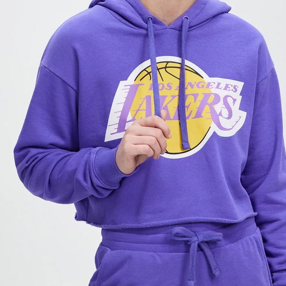 Mitchell And Ness Jumpers Womens Los Angeles Lakers Mitchell & Ness NBA Team Vintage Chop Hoodie Jumper - Lilac