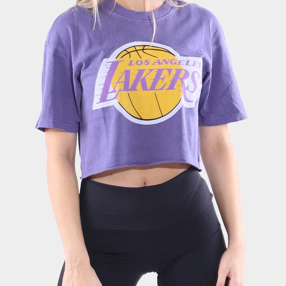 Mitchell And Ness T-Shirts Womens Los Angeles Lakers Mitchell & Ness NBA Team Vintage Chop T-Shirt - Lilac