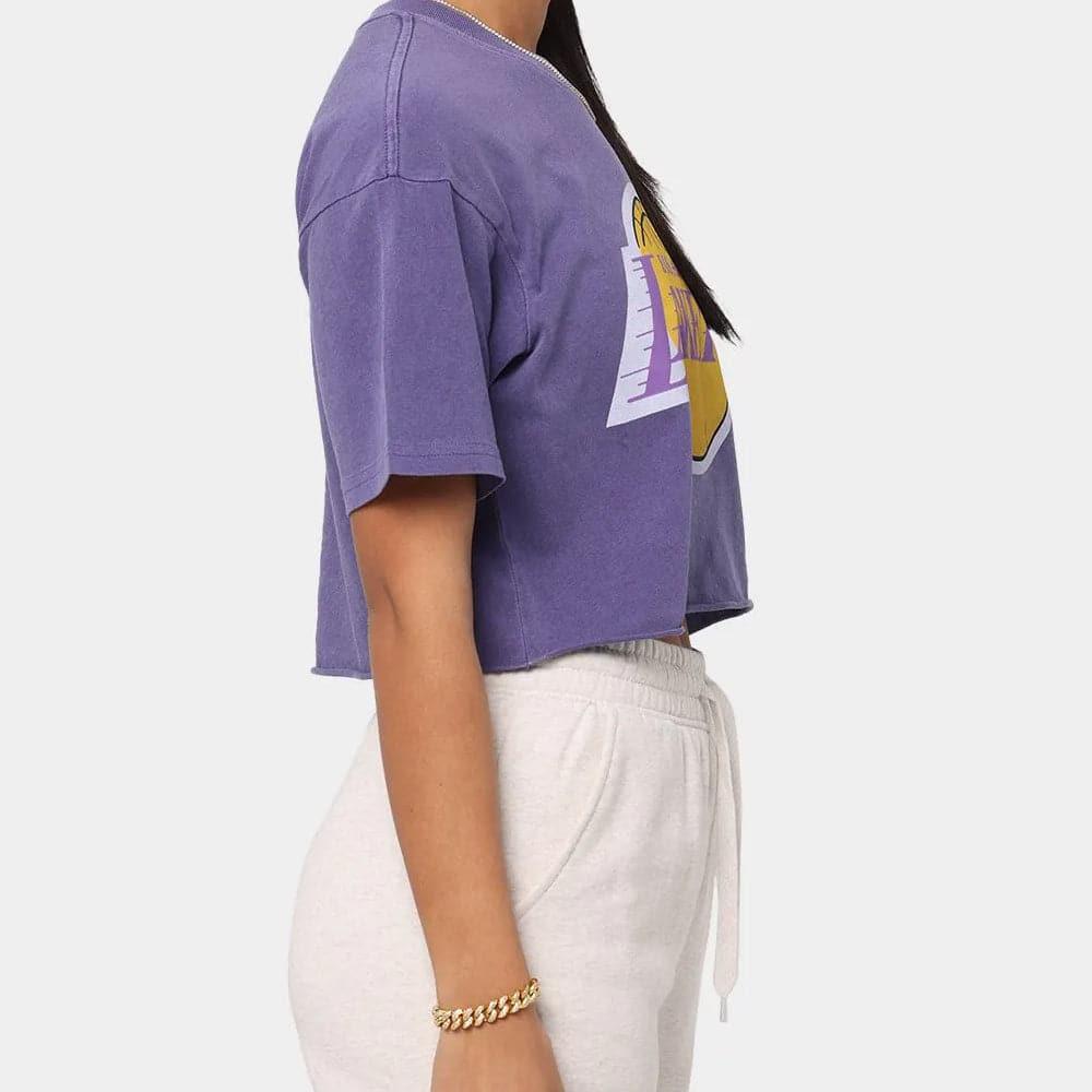 Mitchell And Ness T-Shirts Womens Los Angeles Lakers Mitchell & Ness NBA Team Vintage Chop T-Shirt - Lilac