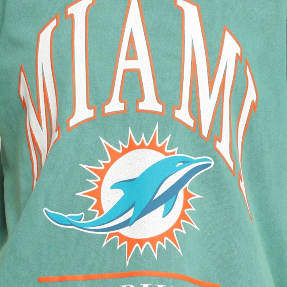 Majestic Athletic T-Shirts Womens Miami Dolphins Majestic NFL Arch Boxy T-Shirt - Faded Teal