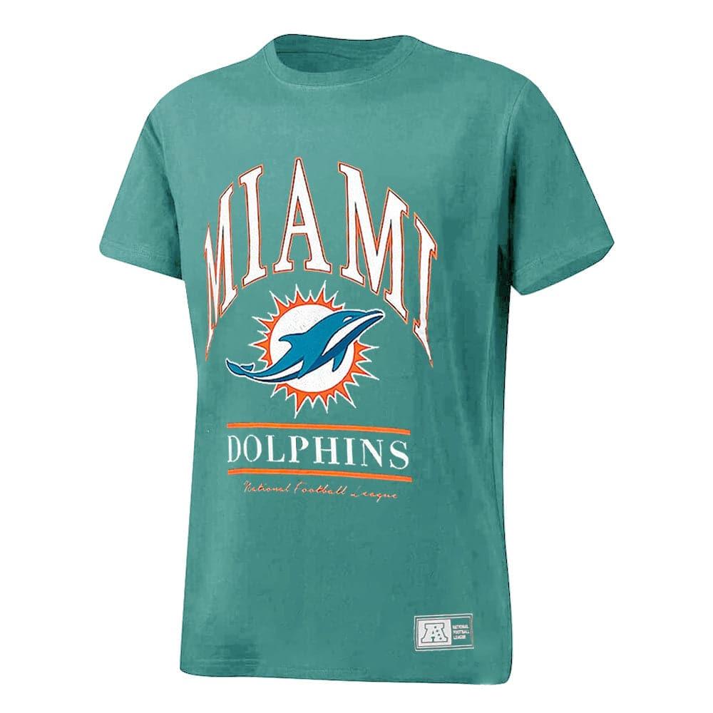 Majestic Athletic T-Shirts Womens Miami Dolphins Majestic NFL Arch Boxy T-Shirt - Faded Teal