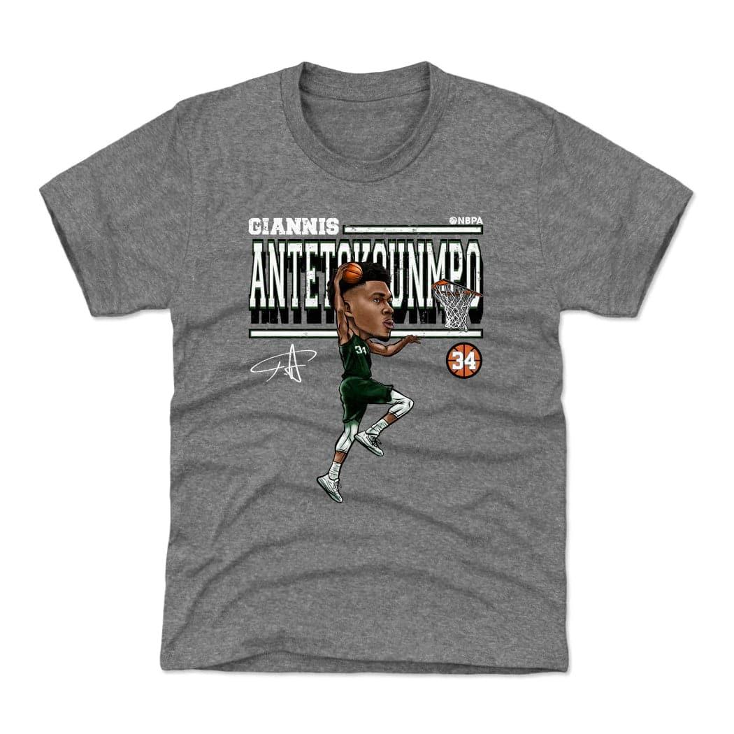 500 Level T-Shirts Youths Giannis Antetokounmpo Milwaukee Bucks 500 Level NBA Cartoon T-Shirt - Grey