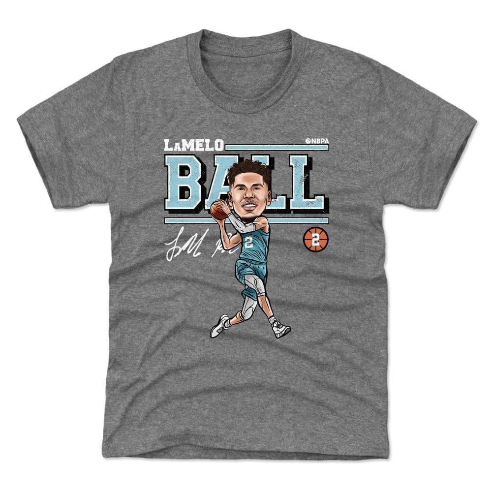 500 Level T-Shirts Youths LaMelo Ball Charlotte Hornets 500 Level NBA Cartoon T-Shirt - Dark Heather Grey